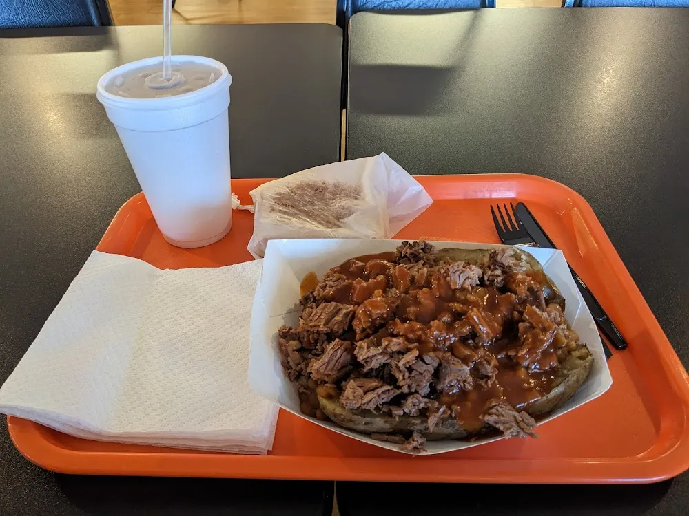 Texas Trash with a Baked Potato Baked Beans and Brisket